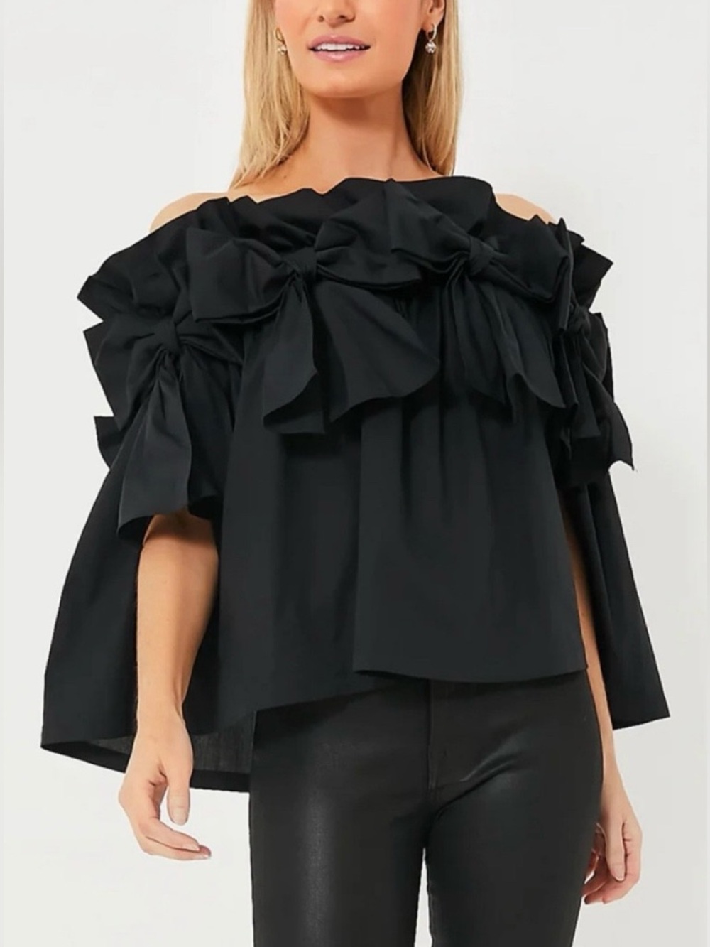 Tuckernuck Black Bow Off Shoulder Linden Blouse Womens XS Statement Top New NWOT